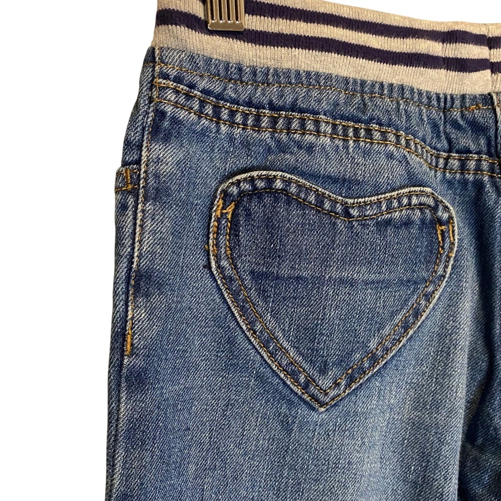 MINI BODEN Heart Patch Denim Jeans Size 10 Med Wash Stripe Elastic Waist Pull On - Picture 5 of 9